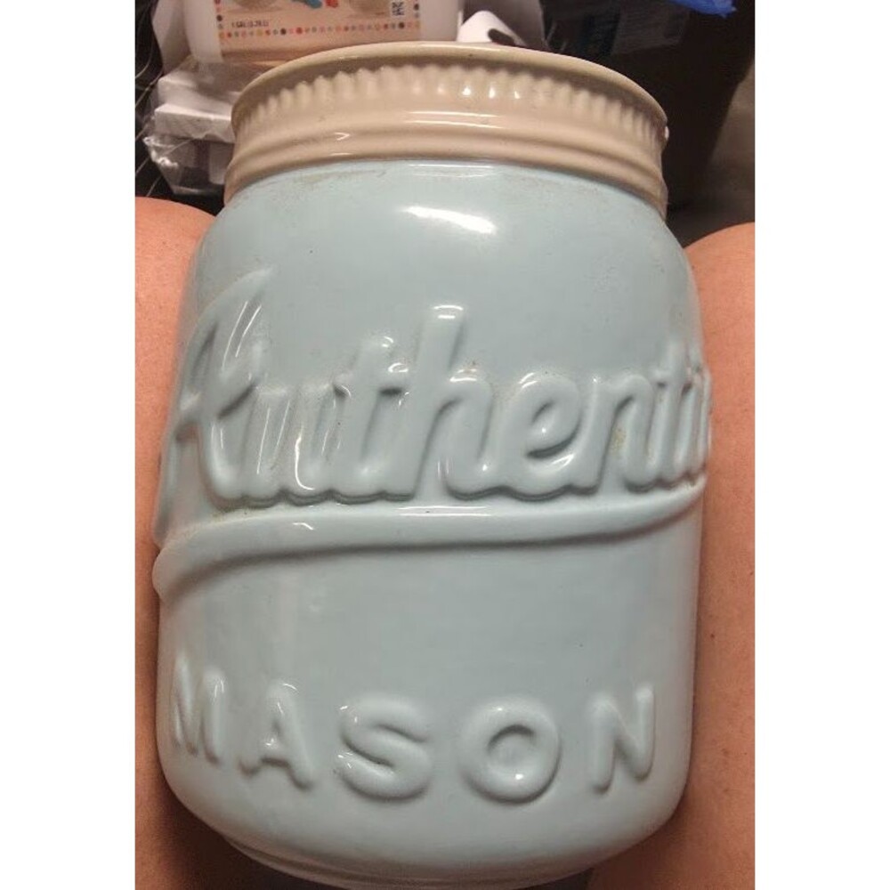 HOME ESSENTIALS Glazed Ceramic Utensil Holder Baby Blue Mason Jar
